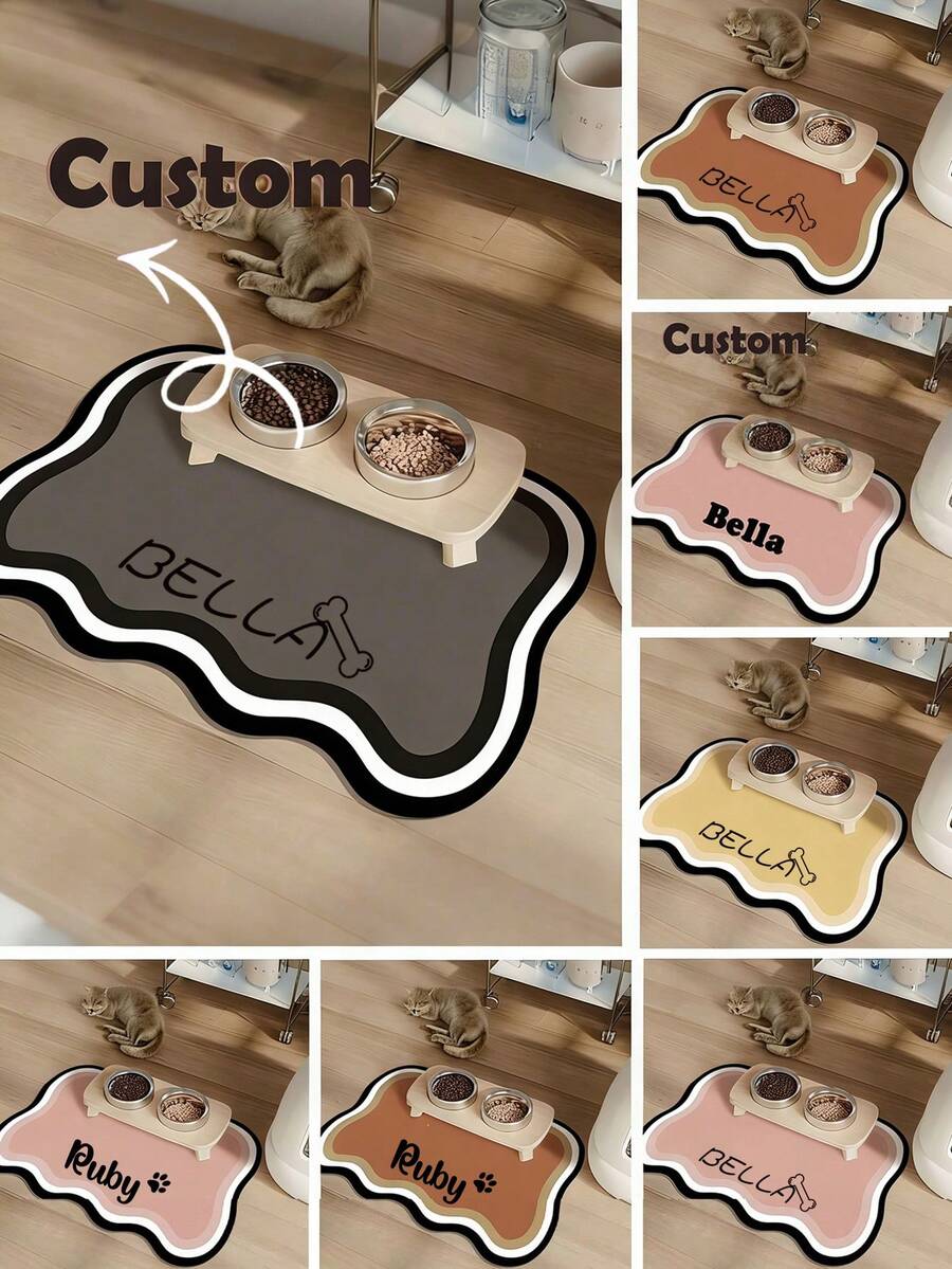 可定制速干宠物喂食垫，可印宠物名字 - 防溅水、吸水、易清洁设计，爪印图案，适用于猫狗，可水洗，是送给宠物主人的完美礼物。宠物喂食垫、宠物食品垫、趣味设计、耐用宠物垫、狗垫、猫粮垫、狗粮垫、狗午睡垫、狗碗垫、午餐垫、猫粮垫、狗粮垫、吸水宠物喂食垫