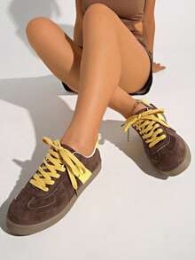 Women's Casual Sneakers, New Round Toe Lace-Up Small White Shoes, Plus Size Sports Shoes, Flat, European And American Imported - Yellow - View 7