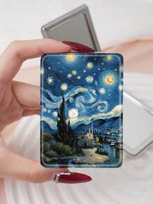 1 Stück Vintage Ölgemälde Stil Van Gogh Serie tragbarer Kospiegel, faltbar leicht kompakt praktisch Handhandspiegel, strapazierfähiges PU-Ledertasche, vielseitig für alle, rechteckiger Taschenspiegel mit Vintage Ölgemälde Elementen Design, zarte Faltstruktur, kratzfest und zuverlässig, leicht mitzunehmen, 180° doppelseitiger Klappspiegel, multifunktional - Verschiedenfarbig - Übersicht 18