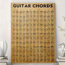 1张吉他和弦海报 - 音乐理论墙贴，包含高音符，排版清晰 - 适合初学者到高级吉他手 - 非常适合家庭音乐工作室、教室、吉他店装饰 - 吉他手的理想礼物 - 米棕色 - 易于悬挂 - 彩色 - 查看 3