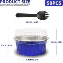 YOIYINI 4th Of July 50Pcs Mini Aluminum Foil Cupcake Baking Cups,5oz Mini Cake Pans Disposable, Loaf Pans With Lids,Disposable Ramekins,Tin Cups Containers For Cupcake,Pudding,Muffin(50, Blue) - Màu B - Xem 2