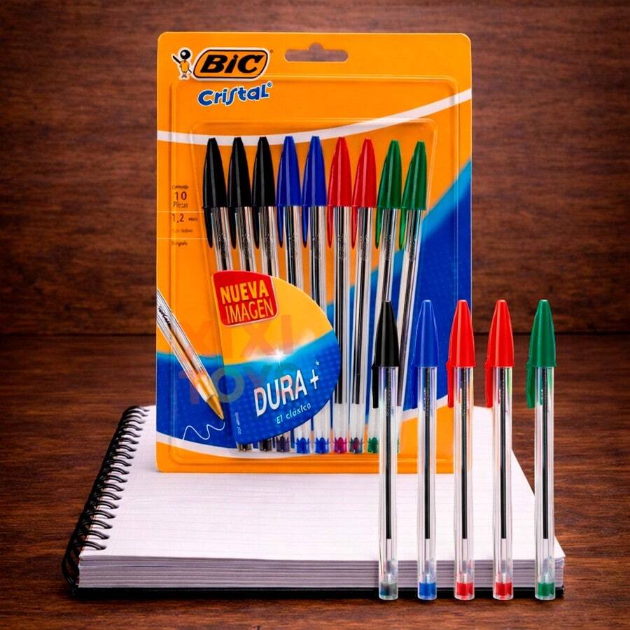 10 Plumas Bic Cristal Surtidas 1,0 mm 4 negras 3 azules 2 Rojas 1 Verde - Multicolor - Ver 1