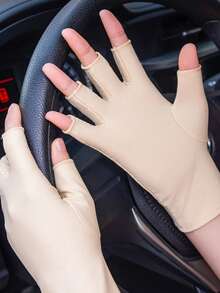 女士半指骑行/驾驶手套，轻便透气纯色触屏手套，防滑，防紫外线，春夏款