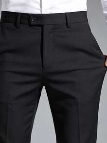 Men's Black Suit Pants, Business Formal Wear, Stylish & Minimalist Design - Black - View 3