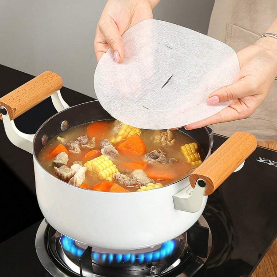 50片装厨房吸油纸 - 白色油脂过滤器,适用于汤、油炸食品和煎炸 - 易于清洁,经久耐用且吸油性强,非常适合去除锅碗瓢盆上的油脂,厨房必备 | 现代厨房用品 | 耐用纸张,油脂去除工具 | 厨房卷纸,厨房工具和用具,带糖罐盖,悬挂式食品储存密封纸,塑料吸油珠,烹饪必需品 - 白色 - 查看 1