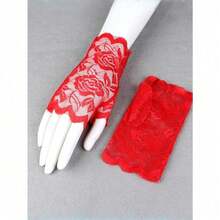 1 Pair Of Sexy Solid Lace Gloves For Christmas And Valentine's Day - 紅色 - 查看 7