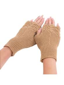 زوج من قفازات النساء بدون أصابع - بطراز الكلية - محبوكة من الأكريليك بنمط حراشف السمك - أكمام ذراع دافئة مرنة - قفازات نصف الأصابع الزخرفية للخارج - 100% أكريليك - لون أحادي - مناسبة للأيام العادية - نفس النمط بألوان متعددة - مشاهدة 18