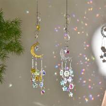 Crystal Star And Moon Suncatcher, Elegant Wind Chime, Classic Hanging Ornament For Bedroom Living Room Decor, High Aesthetic Indoor Car Pendant With Sparkling Crystals - Multicolor - View 2