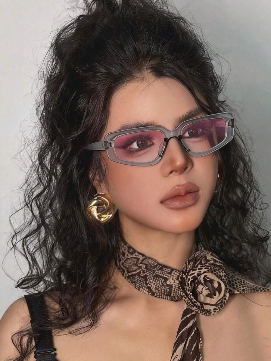 1pc Fashionable Ombre Color Women Fashion Glasses, Item - Translucent Gray/gradient Pink - View 1