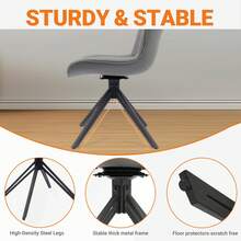 Dining Chairs Set Of 4, 360° Swivel Upholstered Mid-Century Modern Kitchen Dining Room Chairs, Armless Faux Leather Accent Side Chair With Padded Back, Metal Legs For Living Room Bedrooms,Grey - 灰色 - 查看 7