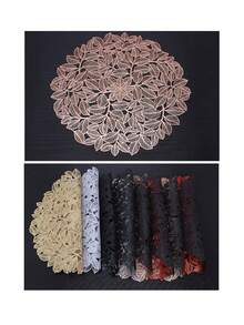 Manteles individuales con forma de hoja moldeados por inyección de PVC (1-12 piezas), manteles individuales de mesa creativos y minimalistas, elegantes manteles individuales redondos con forma de hoja negra (38 cm) - Antideslizantes, resistentes al calor y lavables, adecuados para la decoración del hogar bohemia y gótica - Negro - Ver 10