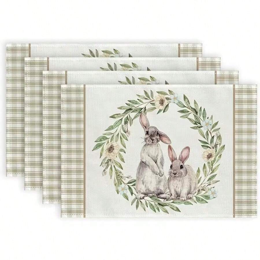 1/2/4/6/8/300 Pcs Luxury Placemat Set, Featuring Modern Minimalist Easter Bunny Pattern Design. Size: 12*18 Inches/30*45 Cm, Multiple Patterns Available, Suitable For Easter Dining And Home Decor.