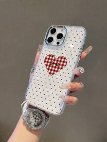 1pc Valentine's Day Plaid Bow Polka Dot Pattern Background Metal Frame Shockproof TPU Phone Case, Suitable As A Gift Compatible With Apple Xs/Xsmax/Xr/11 12 13 14 15 16 17pro/Promax/14 15 16plus - Multicolor - View 5