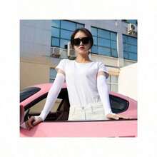 Summer Essential! Ice Silk UV Protection Sleeves - SPF50+ Breathable Arm Covers For Cycling, Driving & Outdoor Styling, A Must-Have For Sun-Lovers!Ice Silk Sunscreen Arm Sleeves, UPF 50+ UV Protection, Breathable Nylon Arm Covers For Outdoor Cycling And Sports - White - View 5