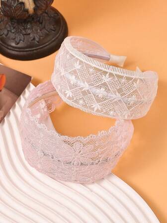 2pcs Delicate Floral Embroidered Lace Headbands, Women Fashion Hair Accessories