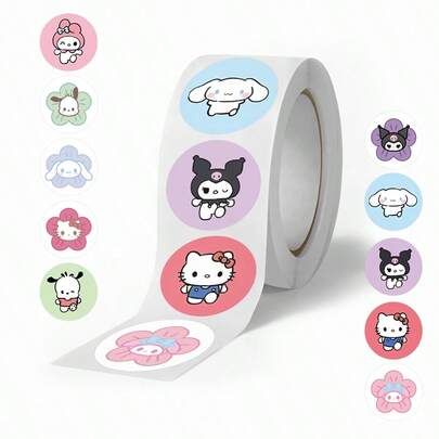 1 Roll/500pcs Japanese Cartoon Character Stickers Roll Stickers Reward Account Stickers Material Sealing Tape, Holiday Gift, Cute And Affordable, Creating A Sense Of Surprise, Giving Gifts To Friends (Stochastic Style)