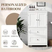 White Floor Storage Cabinet, Freestanding 2 Drawers & 2 Doors, Thin Toilet Organizer For Small Spaces,For Entryway, Bathroom - 白色 - 查看 4