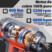 Llave De Impacto 2 Batería 1/2" Inalámbrica Eléctrica 600n.m,Incluye Juego Completo De Accesorios,Motor brushless - Naranja - Ver 4