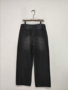 1 件男士复古水洗做旧直筒宽松休闲阔腿牛仔裤，带磨损下摆