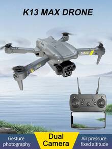 TOKQI 新款 K13 MAX 折叠无人机，配备双摄像头，遥控无人机，适合初学者，具有定高功能、480p 视频拍摄、室内/室外使用，适合成人和青少年，USB 充电，一键起飞/降落，是生日或节日的绝佳礼物（灰色）