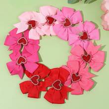10 Valentine's Day Heart Bow Hair Clips, Girl's Style |   Pink Color Thick Ribbon Bow Hair Clip, Sweet Hair Accessories, Used To Fix Hairstyle - 粉色 - 查看 3