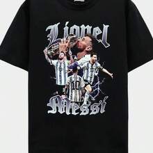 Lionel T-Shirt _ Argentina _ Soccer _ World Cup _ Oversized - 黑色 - 查看 1