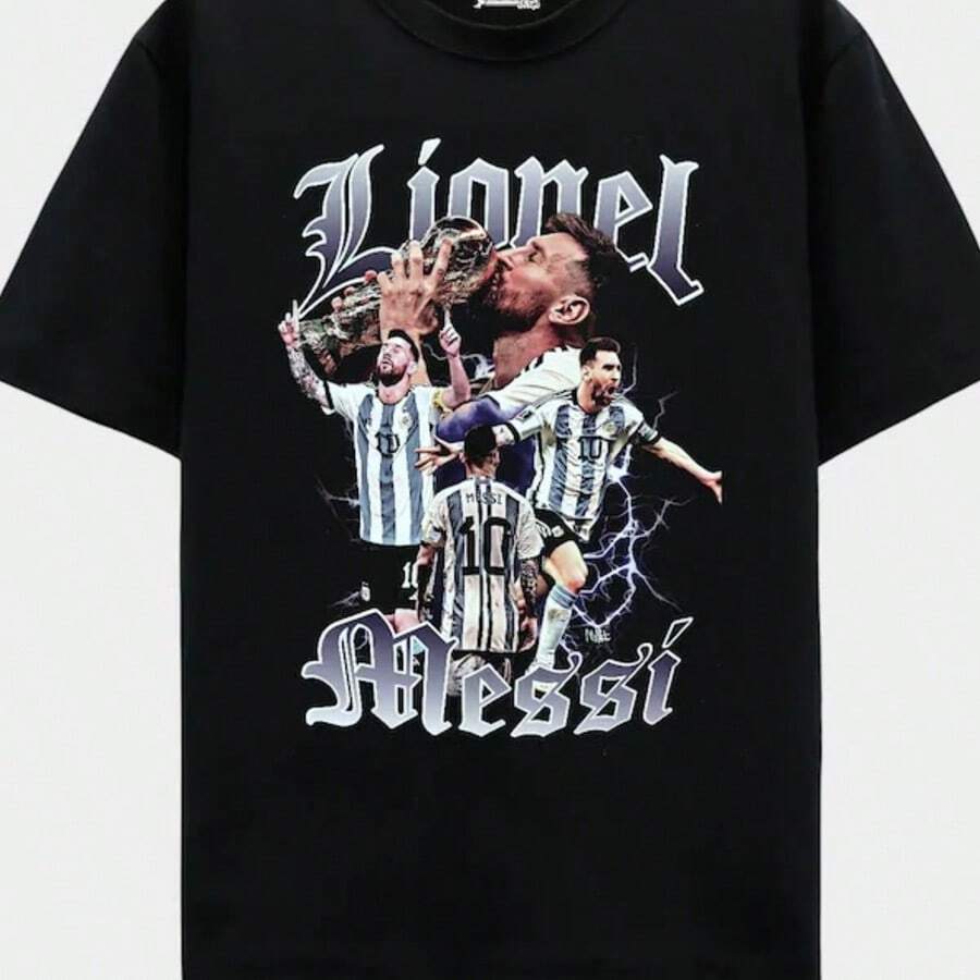 Lionel T-Shirt _ Argentina _ Soccer _ World Cup _ Oversized - 黑色 - 查看 1