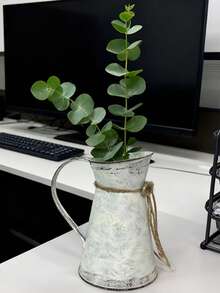 Vintage White Metal Vase With Jute Rope Decor, Suitable For Bedroom Windowsill, Living Room Tabletop, Holds Dried Or Fresh Flowers, Durable And Easy To Clean - Stainless Steel Kettle Vase - View 3