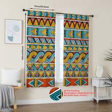 2pcs Bohemian Style 2D Printed Semi-Blackout Curtains, Dust-Proof For Living Room & Bedroom - Multicolor - View 6