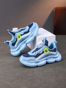 Teenagers' Fashion Breathable Mesh Casual Sports Shoes, Hook And Loop Running Sneakers For Students - Blue - View 5