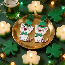 圣帕特里克节绿色三叶草眼镜、小狗耳环、闪亮绿色亮片，充满节日气氛，可爱又吸睛的设计 - 彩色 - 查看 1