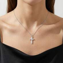 时尚锆石镶嵌十字架吊坠项链，锁骨链，送给朋友的礼物 - 彩色 - 查看 6