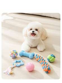 5/7/16/25 Peças Conjunto de Brinquedos para Mastigar de Gato e Cachorro, Corda, Borracha, Brinquedos Interativos de Quebra-cabeça para Filhote, Teddy, Entrega Aleatória - Multicolorido - Visão 5