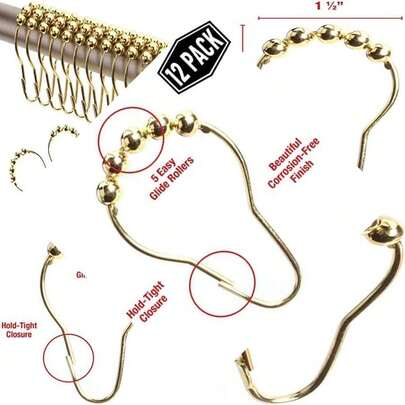 Shower Curtain Rings Hooks For Bathroom - Premium Stainless Steel, Locking Rings With Easy-Glide Rollers, Five Finishes Available