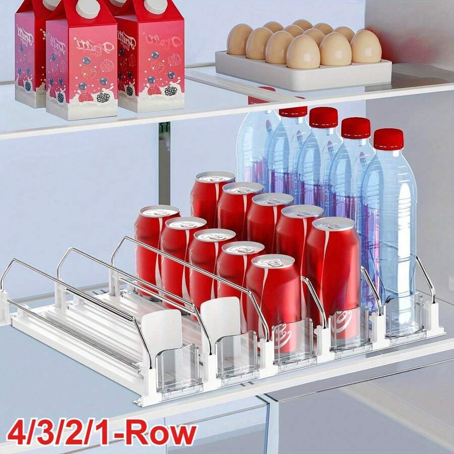 2/4 Beverage Pusher, Refrigerator Bottle & Can Organizer With Upgraded Dual-Layer Divider And Positioning Clips, Kitchen Supplies, Wardrobe Storage & Organization, Desktop Storage
