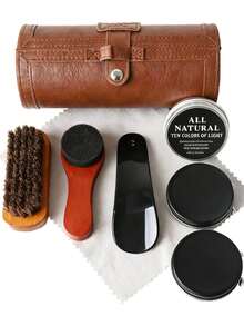 7-In-1 Travel Shoe Care Kit, Black Unisex Shoe Polish, Brush, Leather Cleaner & Conditioner Set - Multifunctional, Portable, Includes Accessories, Premium Holiday Gift