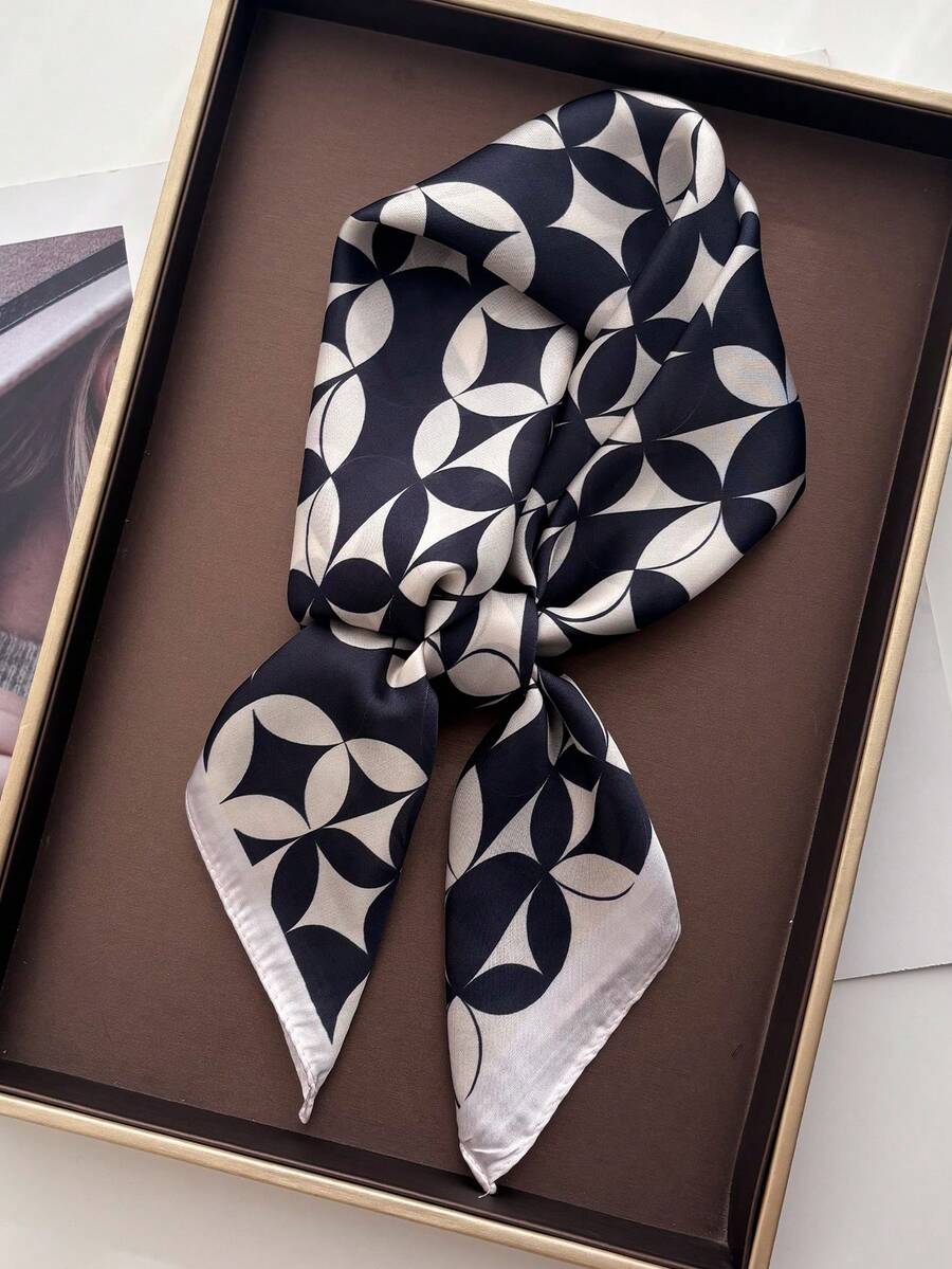 1条佩斯利印花仿丝头巾，男士多功能颈巾、头带、装饰品 - 黑白銅錢 - 查看 1