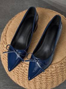 MonaNise Giày cao gót mũi nhọn màu đen bằng vải, kiểu dáng nữ, chất liệu cao cấp, có nơ thắt cổ, thích hợp cho kỳ nghỉ, du lịch, mua sắm, hoạt động ngoài trời. Kiểu dáng retro gợi cảm, giày cao gót màu xám thời trang, đa năng. - Xanh đậm - Xem 2