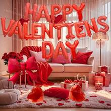 Ensemble de nœuds en forme de cœur et de lettres "Happy Valentine's Day", ballons en forme de cœur rouge et lettres rouges. Convient pour la Saint-Valentin, le Nouvel An, les anniversaires, la décoration de la maison, la décoration de demande en mariage pour la Saint-Valentin - Multicolore - Voir 6