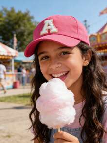 1顶纯色26字母贴布经典亮粉色棒球帽，适合儿童佩戴，后扣式设计，春/夏/秋/冬皆宜 - 玫紅色 - 查看 3