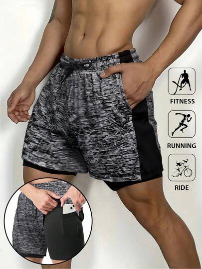 Men's 2-In-1 Sports Shorts With Liner, Summer Fitness Running Shorts