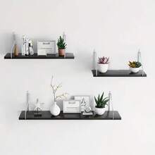 1pc (With Hook) Partition Wall Shelf, Floating Shelf, No Drill Wall Mounted Shelf, Suitable For Bedroom, Study, Living Room, Bathroom, Kitchen And Decorative Wall Rack, Also For Storage Organization - Black - View 7