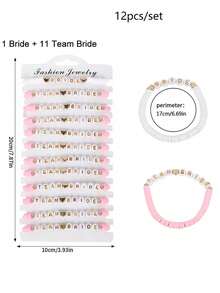 12pcs Set Of Single Party Bride And Bridesmaid Letter Multi-Layer Stacked Love Elastic Soft Pottery Bracelet Set, Fashionable Ladies Bracelet Wedding Engagement Banquet Party Dance Party Wear Gift Bracelet Set - Multicolor - View 9