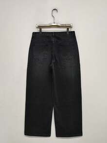 1pc Loose Fit Casual Baggy Boyfriend-Style Jeans, Versatile Couple Style - Black - View 7