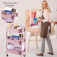 Carrito de Alenamiento Metal con 3 Niveles Carrito de Utilidad móvil Organizador con Ruedas Fácil de Montar para Oficina para Baño Cocina Salón Oficina Rosa - Rosa -0 - Ver 4