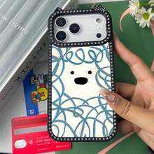 3-in-1 猫耳ダイヤモンドフォンケース、柔らかいらかく落下防止TPU、かわいいデザイン、 17、16、15、14、13 Plus、Pro、Max、Airと互換性があります。 QINGいラインのカートゥーンプリント、2-in-1の創造的ななデザイン、スタイリッシュで魅力的な。 お友達、恋人、または自分自身を分けるへのクリスマスプレゼント。 - ピンク - チェックする 3