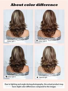优雅时尚女士假发，18英寸，渐变色，自然卷曲短卷发，带刘海，耐热合成纤维编织假发。适合节日、旅行、舞会、家庭聚会、角色扮演、婚礼和日常佩戴。是送给女孩的节日礼物。 - 漸層 - 查看 8