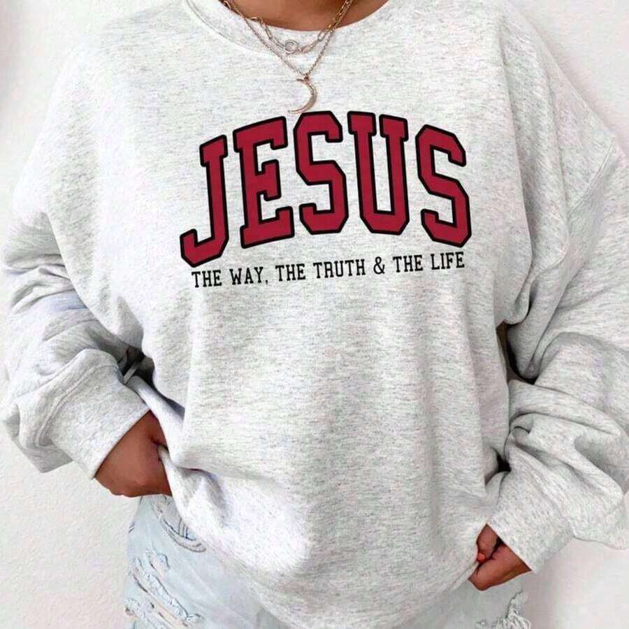 Men's Fashion Explosive Short Sleeves, Women's Winter Clothes, Christian Sweatshirt, Jesus Sweatshirt, Faith Sweatshirt - Crew Neck, Love Like Jesus Sweatshirt, Prayer Sweatshirt - New Autumn/Winter Collection: Unisex Relaxed Fit Long Sleeve Sweatshirt, Loose And Comfortable, Women's Winter Clothes, Christmas Outfit For Women - 灰色 - 查看 1