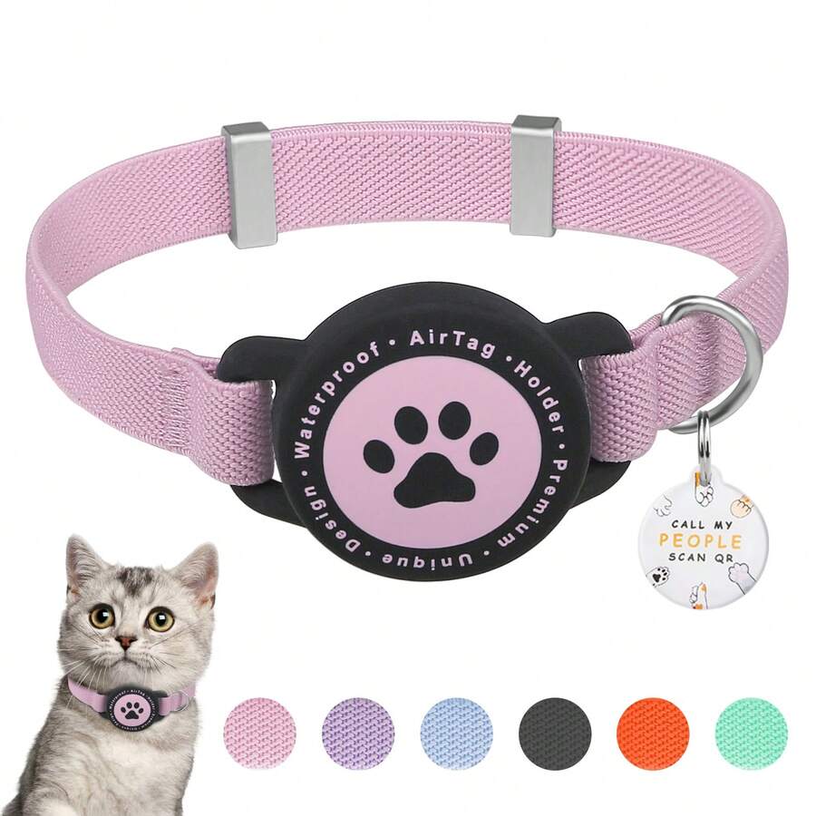 Elastic Cat Collar With Support Compatible With Apple Airtag, Light And Comfortable, Ultra Elastic Necklaces For Cats, Kittens And Puppies, 7.5-12.5 Inches Does Not Contain Airtag QR ID TAG