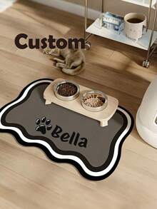 Customizable Quick-Drying Pet Feeding Mat, Can Print Pet Name - Splash-Proof, Absorbent, Easy To Clean Design, Paw Print Pattern, Suitable For Cats And Dogs, Washable, Perfect Gift For Pet Owners. Pet Feeding Mat, Pet Food Mat, Fun Design, Durable Pet Pad, Dog Mat, Cat Food Mat, Dog Food Mat, Dog Nap Mat, Dog Bowl Mat, Lunch Mat, Cat Food Mat, Dog Food Mat, Absorbent Pet Feeding Mat - Multicolor - View 3